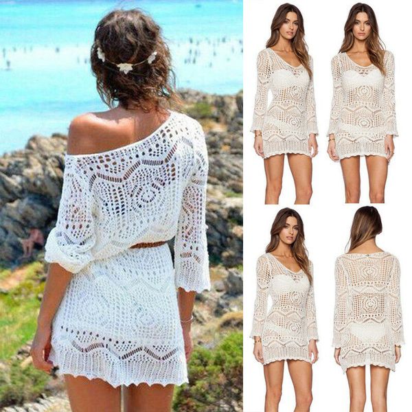 women lace crochet swimwear off shoulder bikini beach cover up kaftan dress beachwear, White;black
women lace crochet swimwear off shoulder bikini beach cover up kaftan dress beachwear, White;black