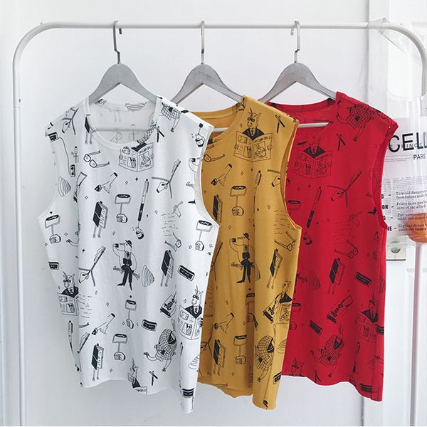 europe 2019 summer men o-neck sleeveless tank personality print loose tees fashion streetwear loose casual clothing, White;black
europe 2019 summer men o-neck sleeveless tank personality print loose tees fashion streetwear loose casual clothing, White;black