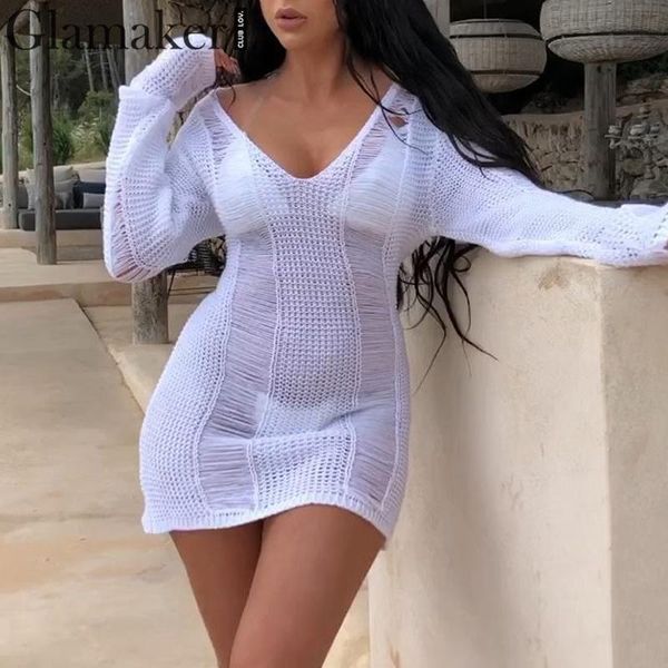 glamaker knitted v neck sweater dress female transparent long sleeve elegant pullover women autumn winter party pullover, White;black
glamaker knitted v neck sweater dress female transparent long sleeve elegant pullover women autumn winter party pullover, White;black