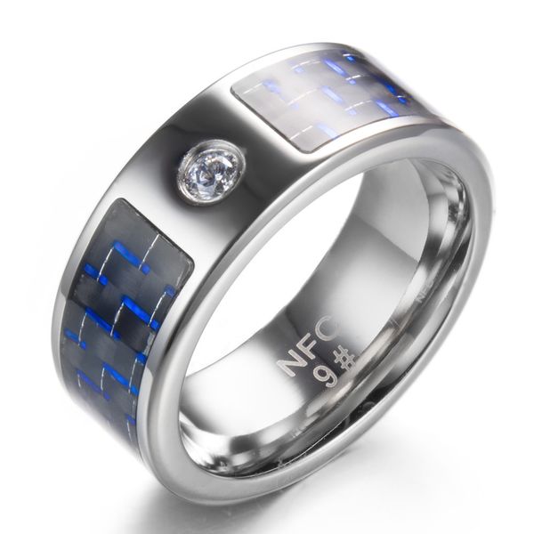 NFC Smart Ring Men's Ring Digital Smart Rings Blue Carbon Fiber Diamond Titanium Rings