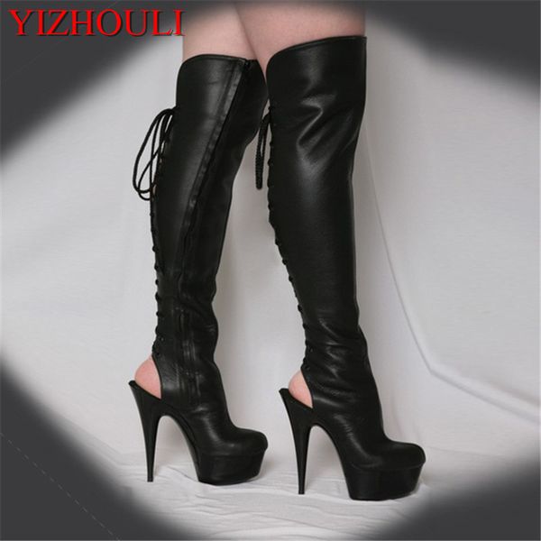 15cm night club boots motorcycle boots womens summer 6 inch high heel peep toe strappy thigh high stiletto, Black
15cm night club boots motorcycle boots womens summer 6 inch high heel peep toe strappy thigh high stiletto, Black