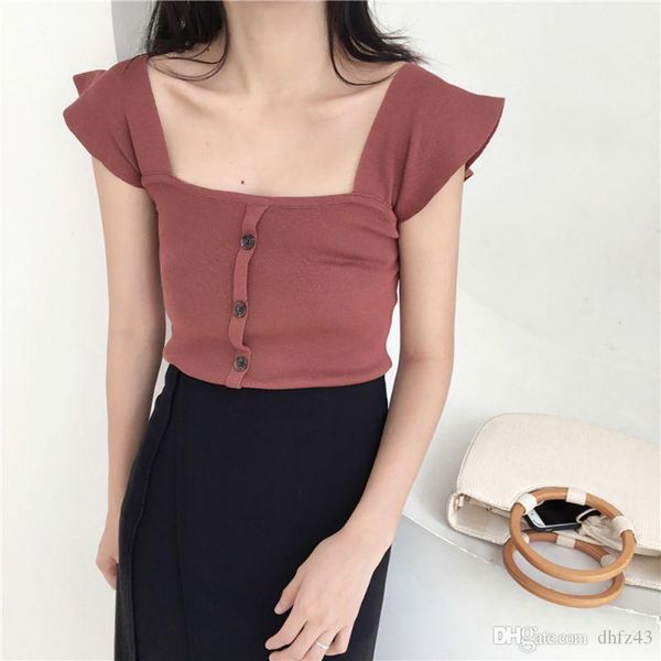 women solid color sleeveless knitted female tank slim button woman petal sleeve tank, White
women solid color sleeveless knitted female tank slim button woman petal sleeve tank, White