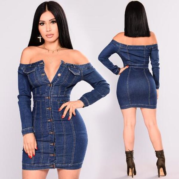 2019 womens dress slash neck one shoulder tight-fitting hip denim dress size -2xl, Black;gray
2019 womens dress slash neck one shoulder tight-fitting hip denim dress size -2xl, Black;gray