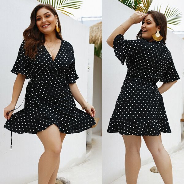 plus size women summer high waist polka dot boho beach dress new fashion ladies beach dress casual short sleeve v-neck sundress, Black;gray
plus size women summer high waist polka dot boho beach dress new fashion ladies beach dress casual short sleeve v-neck sundress, Black;gray