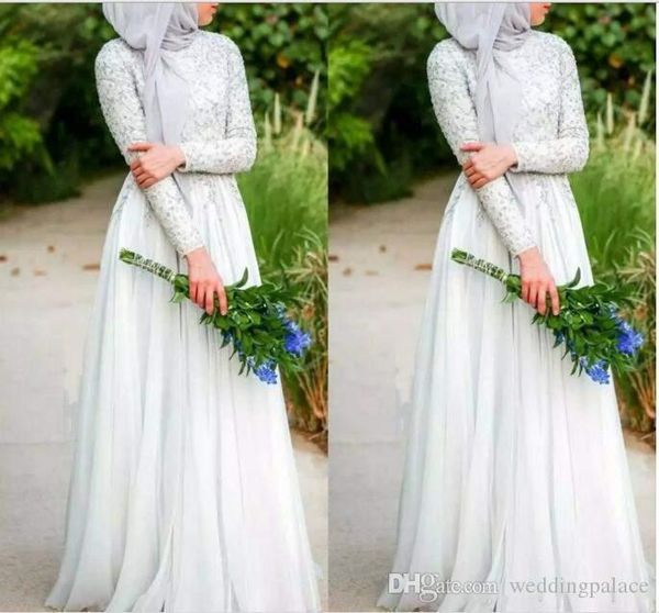 chiffon muslim wedding dress with shiny sequin high neckline long sleeve floor length a line charming bridal wedding gowns, White
chiffon muslim wedding dress with shiny sequin high neckline long sleeve floor length a line charming bridal wedding gowns, White