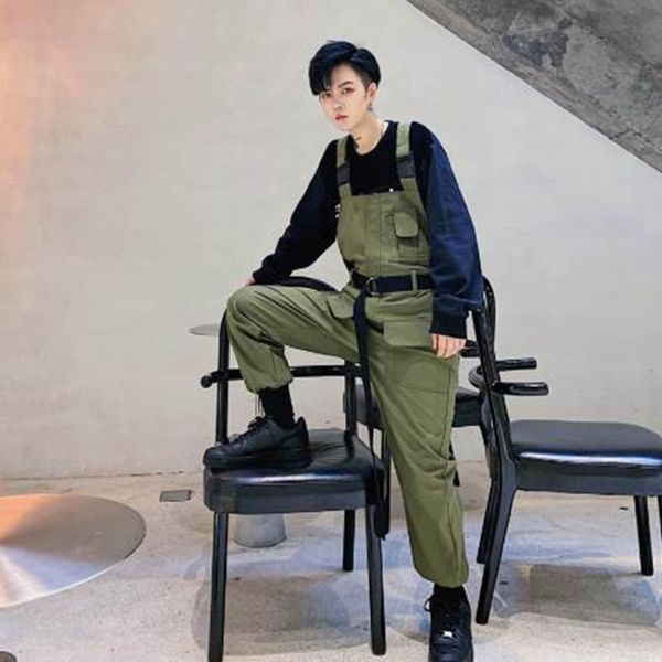men vintage streetwear hip hop loose cargo harem pants overalls male fashion sashe casual bib jumpsuits tooling trousers, Black
men vintage streetwear hip hop loose cargo harem pants overalls male fashion sashe casual bib jumpsuits tooling trousers, Black
