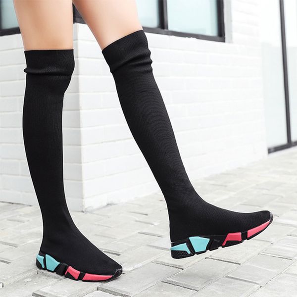 women stretch fabric over the knee boots autumn shoes platform female flat thigh high boots slip on comfortable woman's shoes, Black
women stretch fabric over the knee boots autumn shoes platform female flat thigh high boots slip on comfortable woman's shoes, Black