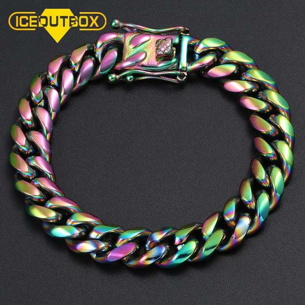 bangle 10mm colorful cuban link bracelet stainless steel men's hip hop jewelry gold silver rock accessory thick heavy, Black 
bangle 10mm colorful cuban link bracelet stainless steel men's hip hop jewelry gold silver rock accessory thick heavy, Black