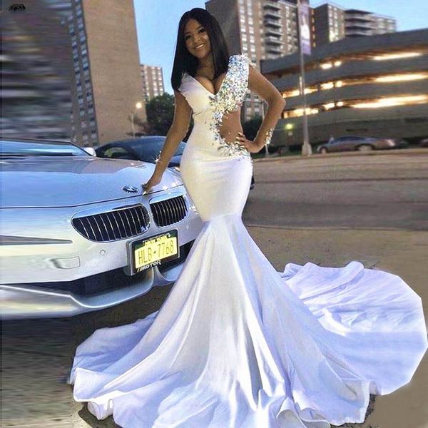 sparkly crystals beads mermaid prom dresses cutaway side v neck sleeveless white evening party formal occasion gowns custom size, Black
sparkly crystals beads mermaid prom dresses cutaway side v neck sleeveless white evening party formal occasion gowns custom size, Black
