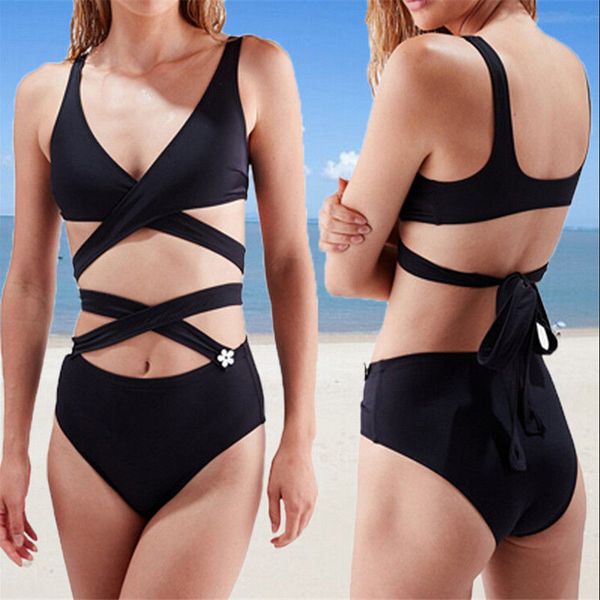 Solid Black Push up Swimsuit Women Bandage One Pieces Bathing Suit Push Up Padded Halter Bikini Retro Beachwear Swimwear
Solid Black Push up Swimsuit Women Bandage One Pieces Bathing Suit Push Up Padded Halter Bikini Retro Beachwear Swimwear