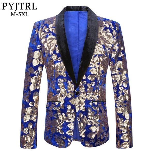 pyjtrl men stylish shawl lapel royal blue velvet slim fit blazer plus size 5xl gold floral sequins dj singer wedding suit jacket, White;black
pyjtrl men stylish shawl lapel royal blue velvet slim fit blazer plus size 5xl gold floral sequins dj singer wedding suit jacket, White;black