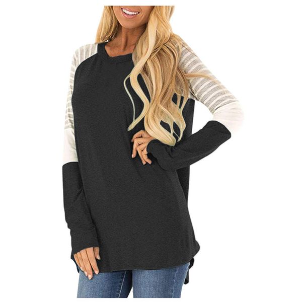 women's blouse color block long sleeve pullover round blouses neck side split high low tunic elegant ladies girls, White
women's blouse color block long sleeve pullover round blouses neck side split high low tunic elegant ladies girls, White