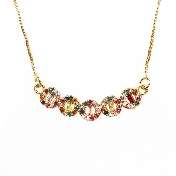 five rounds pendant necklace pave rainbow zircon pendant modern style pendant with box chain necklace jewelry, Silver
five rounds pendant necklace pave rainbow zircon pendant modern style pendant with box chain necklace jewelry, Silver