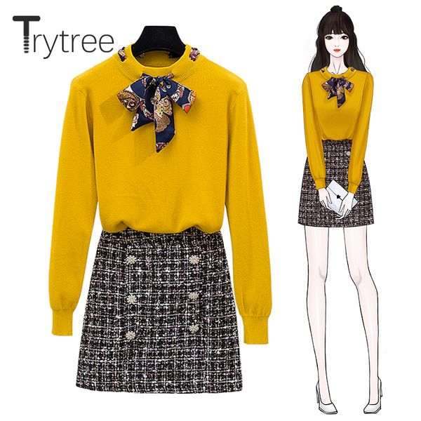 trytree autumn winter two piece set casual bow pullovers knitwear sweater + skirt zipper mini fashion office lady 2 piece set, White
trytree autumn winter two piece set casual bow pullovers knitwear sweater + skirt zipper mini fashion office lady 2 piece set, White