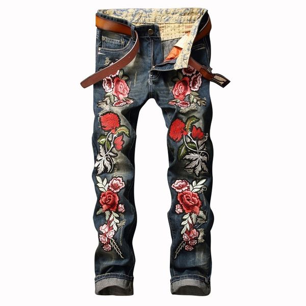2018 spring autumn new hip hop flower embroidered jeans straight jeans homme mens printed biker denim trousers pants, Blue
2018 spring autumn new hip hop flower embroidered jeans straight jeans homme mens printed biker denim trousers pants, Blue