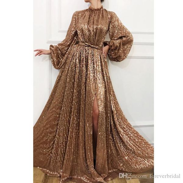 sparkling gold a line evening dresses sequins jewel neck high side split prom dress shiny long sleeves floor length formal dress, Black;red
sparkling gold a line evening dresses sequins jewel neck high side split prom dress shiny long sleeves floor length formal dress, Black;red