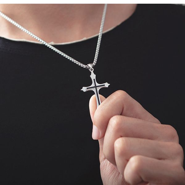 stainless steel classic necklace pendant nightclub men's section personality geometric temperament plated cross necklace, Silver
stainless steel classic necklace pendant nightclub men's section personality geometric temperament plated cross necklace, Silver