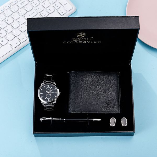 4pcs/set gift set cufflinks + wallet + quartz watch pen gift selection, Slivery;brown
4pcs/set gift set cufflinks + wallet + quartz watch pen gift selection, Slivery;brown