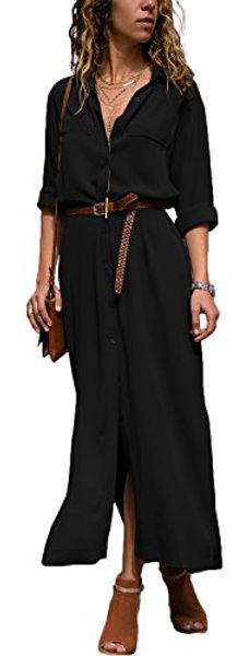 nenona women's button down collar long sleeve casual long dresses loose split shirt dress, Black;gray
nenona women's button down collar long sleeve casual long dresses loose split shirt dress, Black;gray