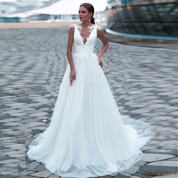 modest sheer appliques lace wedding dresses 2020 sleeveless bridal gowns custom online robe de mariee plus size formal, White
modest sheer appliques lace wedding dresses 2020 sleeveless bridal gowns custom online robe de mariee plus size formal, White