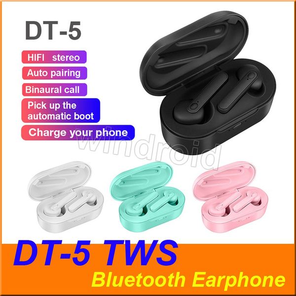 new dt-5 dt5 tws mini bluetooth earphone 5.0 true wireless earbuds stereo waterproof sport earphone for smart phone charge your phone
new dt-5 dt5 tws mini bluetooth earphone 5.0 true wireless earbuds stereo waterproof sport earphone for smart phone charge your phone