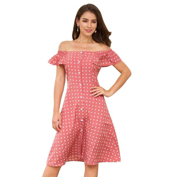 europe and the united states new sweet flemal ruffled short-sleeved word shoulder single-row buckle dot print slim split dresses, White
europe and the united states new sweet flemal ruffled short-sleeved word shoulder single-row buckle dot print slim split dresses, White