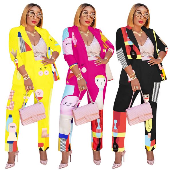 elegant cartoon printed two piece set full sleeve notched collar blazers + pants matching sets office lady outfits autumn suits, White;black
elegant cartoon printed two piece set full sleeve notched collar blazers + pants matching sets office lady outfits autumn suits, White;black