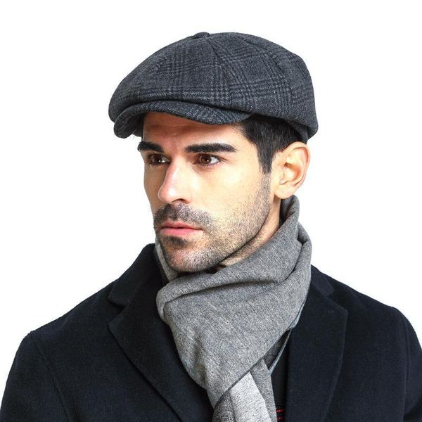 

beckyruiwu male winter keep warm felt newsboy caps men outdoor causal wool beret hats women octagon cap 55-59cm, Blue;gray