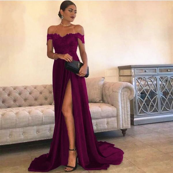 2020 burgundy off shoulder evening dresses long appliques front split satin formal evening party dress vestidos de festa, Black;red
2020 burgundy off shoulder evening dresses long appliques front split satin formal evening party dress vestidos de festa, Black;red