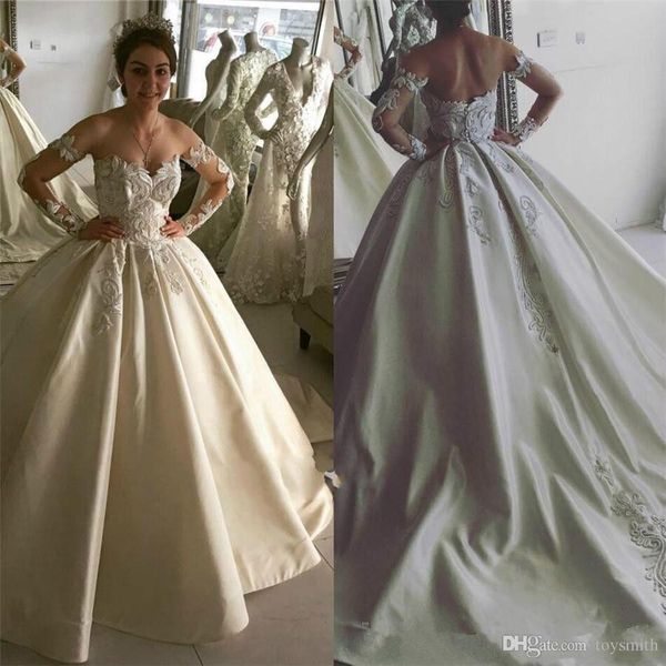 vintage satin off-shoulder ball gown lace applique wedding dress backless sheer long sleeve stunning train bridal gowns ing, White
vintage satin off-shoulder ball gown lace applique wedding dress backless sheer long sleeve stunning train bridal gowns ing, White