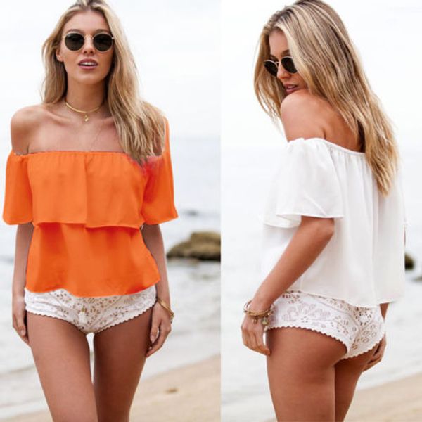 new women summer chiffon off shoulder slash neck blouse casual tank shirt size s-xl, White
new women summer chiffon off shoulder slash neck blouse casual tank shirt size s-xl, White