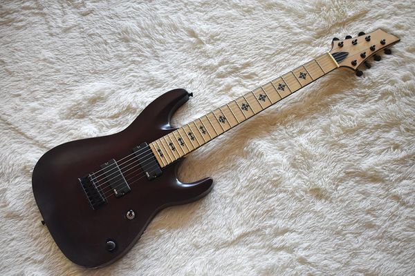 factory custom matte dark red 7 strings electric guitar with string-thru body,black fret inlay,can be customized
factory custom matte dark red 7 strings electric guitar with string-thru body,black fret inlay,can be customized