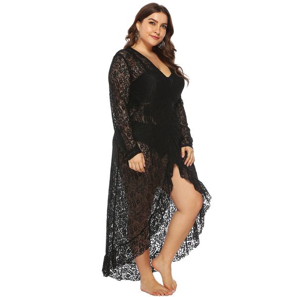 women's perspective lace v-neck irregular ruffled straps beach dress women's dress black costume 0424, Black;gray
women's perspective lace v-neck irregular ruffled straps beach dress women's dress black costume 0424, Black;gray