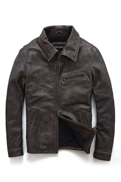 2019 lapel neck men leather jackets with ykk zipper first cow genuine leather jackets vintage motorcycle suits, Black
2019 lapel neck men leather jackets with ykk zipper first cow genuine leather jackets vintage motorcycle suits, Black