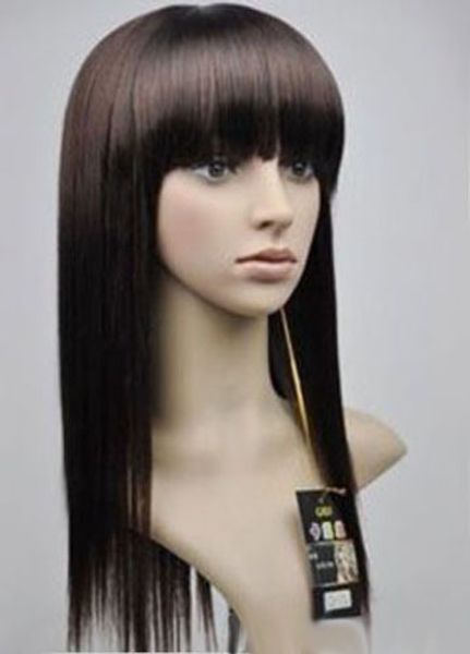 fashion long brown straight bangs women lady cosplay party hair wig wigs, Black