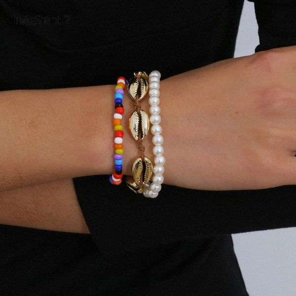 ingesight.z 3pcs/set rainbow colorful seed bead bracelets bangles boho imitation pearl metal shell bracelet wrist chain jewelry, Golden;silver
ingesight.z 3pcs/set rainbow colorful seed bead bracelets bangles boho imitation pearl metal shell bracelet wrist chain jewelry, Golden;silver