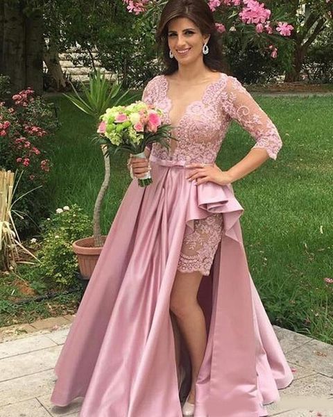 dusty pink sheer neck mother prom dresses with half sleeves appliques evening dress party gown lace, Black;red
dusty pink sheer neck mother prom dresses with half sleeves appliques evening dress party gown lace, Black;red