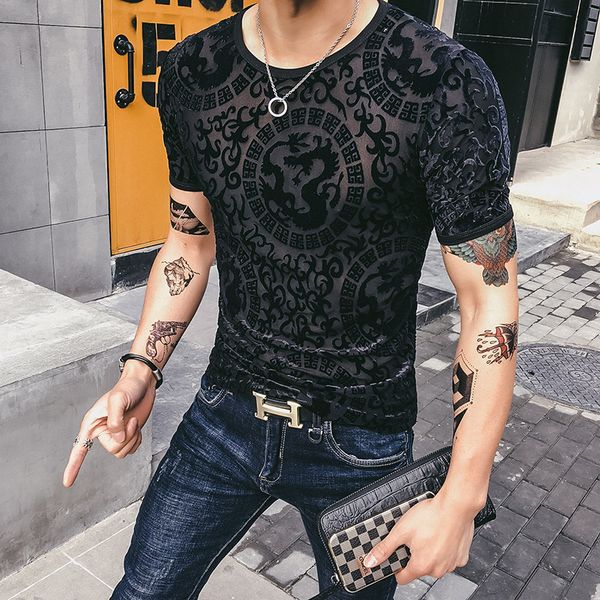 Mens See Through T shirts Social Club Velvet Transparent T shirts For Mens Dragon Camisetas Hombre Slim Fit Silk Sexy
Mens See Through T shirts Social Club Velvet Transparent T shirts For Mens Dragon Camisetas Hombre Slim Fit Silk Sexy