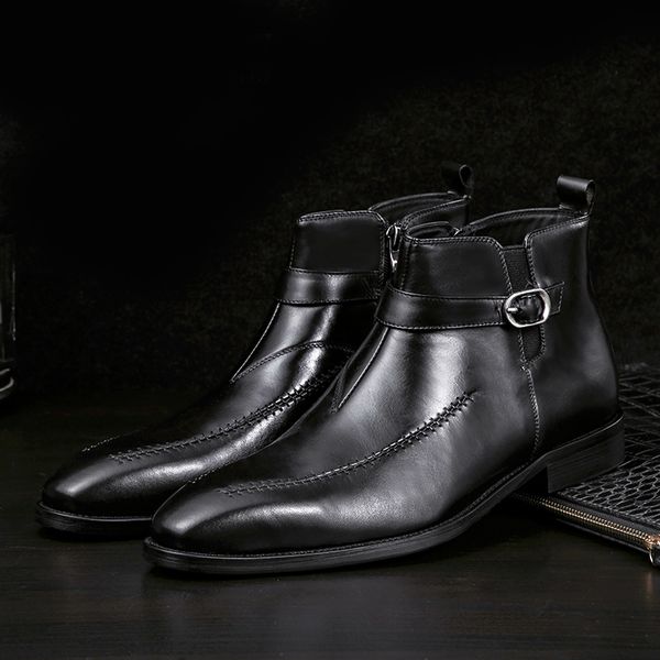 retro punk style genuine leather men ankle boots pointed toe mens cowboy boots high buckles botas hombre, Black
retro punk style genuine leather men ankle boots pointed toe mens cowboy boots high buckles botas hombre, Black