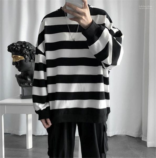 designer stripe sweaters long sleeve fashion loose male clothing casual apparel mens round neck wild spring, White;black
designer stripe sweaters long sleeve fashion loose male clothing casual apparel mens round neck wild spring, White;black