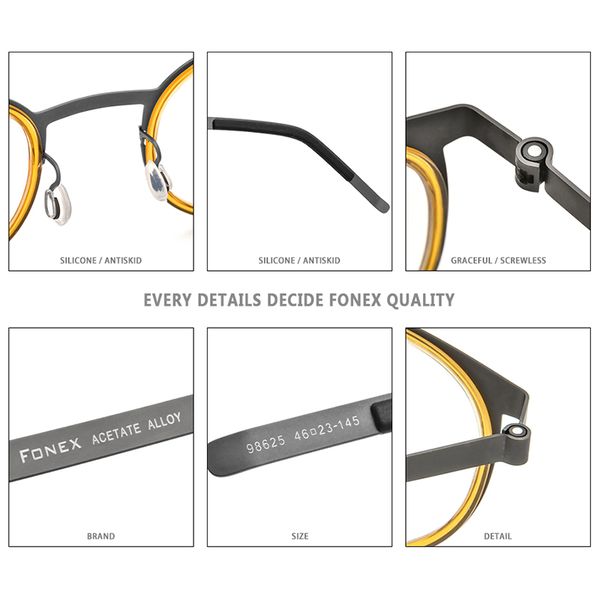 wholesale-fonex acetate alloy glasses frame men women vintage round optical frames prescription eyeglasses screwless eyewear 98625, Black
wholesale-fonex acetate alloy glasses frame men women vintage round optical frames prescription eyeglasses screwless eyewear 98625, Black