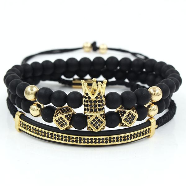 6mm frosted beads 3pc/set bracelet micro cz crown bracelet luxury designer jewelry woven women mens bracelets gift, Black
6mm frosted beads 3pc/set bracelet micro cz crown bracelet luxury designer jewelry woven women mens bracelets gift, Black