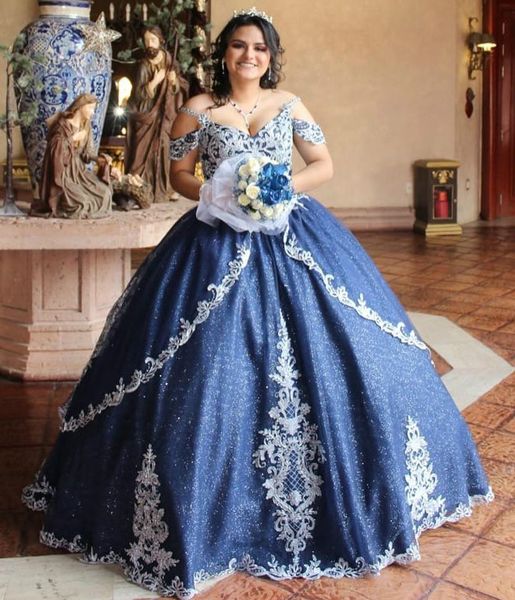 lace beaded navy blue quinceanera prom dresses ball gown sparkly spaghetti evening party sweet 16 dress zj124, Blue;red