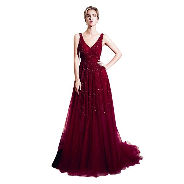 fashion wine red crystal beads dresses v neck beading wine red tulle long party formal evening dresses women plus size prom dresses, Black;red
fashion wine red crystal beads dresses v neck beading wine red tulle long party formal evening dresses women plus size prom dresses, Black;red