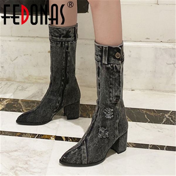 fedonas fashion denim high boots women basic party shoes woman side zipper pointed toe high boots winter warm heels, Black
fedonas fashion denim high boots women basic party shoes woman side zipper pointed toe high boots winter warm heels, Black