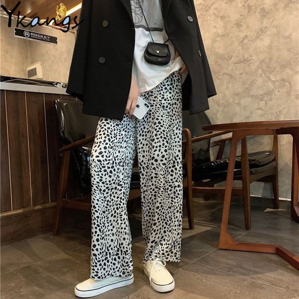 women's pants & capris joggers women white cow loose elastic high waist harajuku korean casual baggy wide leg straight pockets streetwe, Black;white