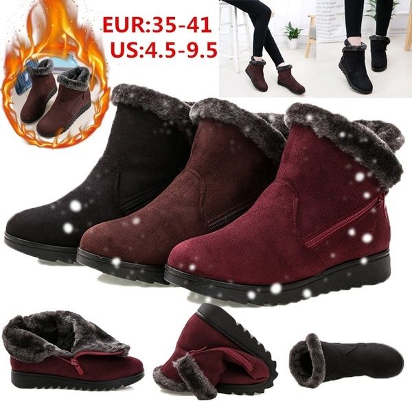 women boots winter snow boots large size cotton shoes female thick fur women's shoes, Black