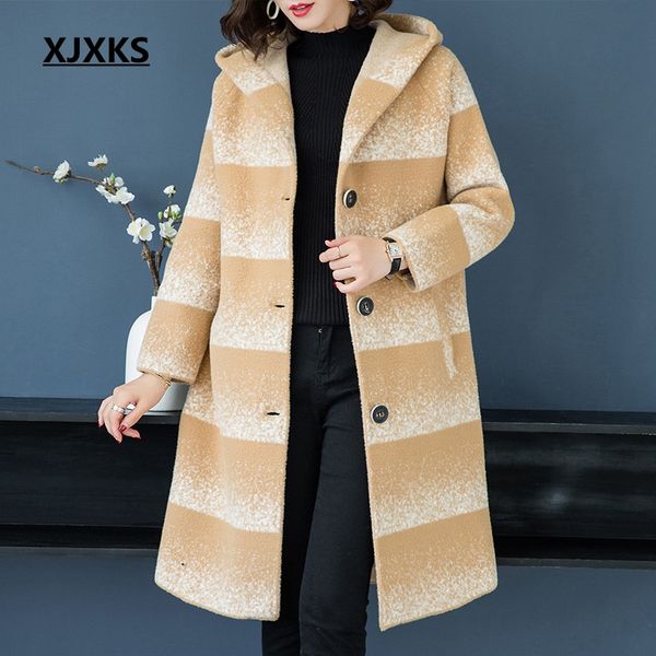 xjxks manteau femme hiver women coats winter hooded collar single breasted with pocket striped fashion 2019 women wool coat, Black
xjxks manteau femme hiver women coats winter hooded collar single breasted with pocket striped fashion 2019 women wool coat, Black