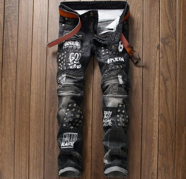 european american style men's jeans slim denim trousers straight fashion mens black patchwork pleated jeans pants, Blue
european american style men's jeans slim denim trousers straight fashion mens black patchwork pleated jeans pants, Blue
