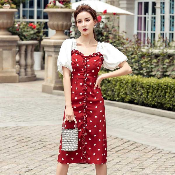 2020 summer new lantern sleeve red polka dot dress temperament ruffle knee length split dress single breasted high waist vestido, Black;gray
2020 summer new lantern sleeve red polka dot dress temperament ruffle knee length split dress single breasted high waist vestido, Black;gray